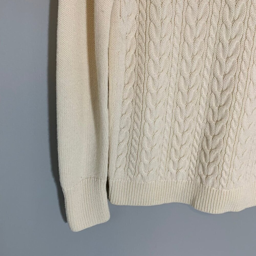 Talbots Cable Knit Sweater Women Medium Ivory V-Neck Lambswool Blend - Picture 2 of 10